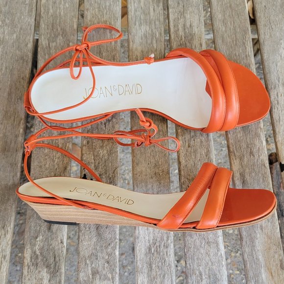 NIB JOAN & DAVID Orange Leather Ankle Wrap Wedge Sandals Shoes 6.5 M - Picture 1 of 4
